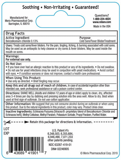 Releev fast acting cold sore liquid topical medication bottle