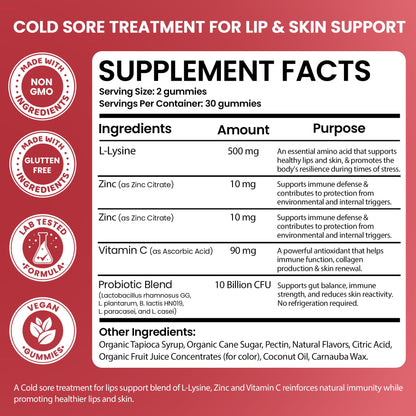 Terramed Just Think Comfort supplement facts panel displaying L-Lysine, Zinc, and Vitamin C dosages.