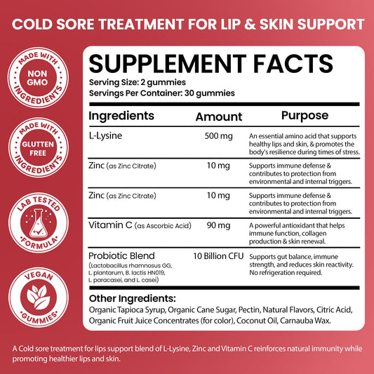 Terramed Just Think Comfort supplement facts panel displaying L-Lysine, Zinc, and Vitamin C dosages.