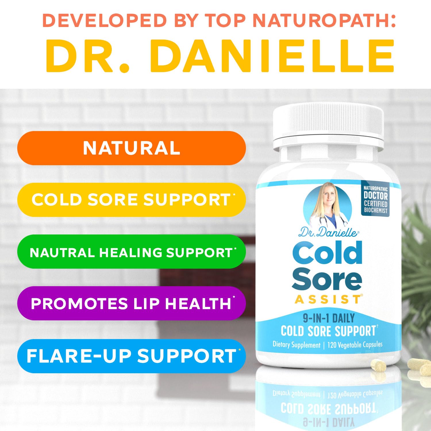 Dr. Danielle dietary supplement showing L-Lysine and Lemon Balm ingredient details