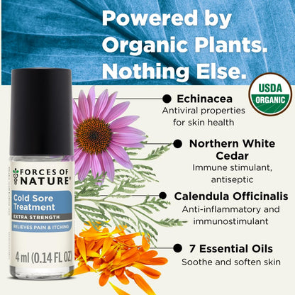 Forces of Nature H-Balm liquid dropper details featuring natural echinacea and tea tree ingredients