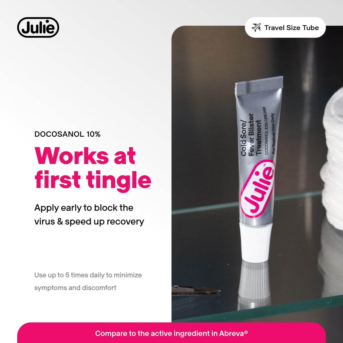 Julie over the counter antiviral lip treatment application texture view