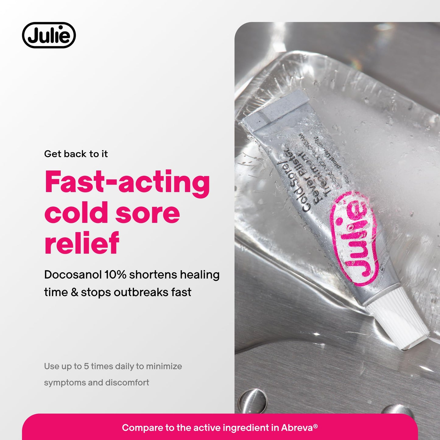 Julie maximum strength cold sore solution showing the precise nozzle applicator