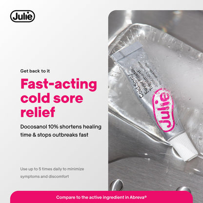 Julie maximum strength cold sore solution showing the precise nozzle applicator