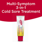 Carmex Multi-Symptom lip care balm showing product facts and ingredients