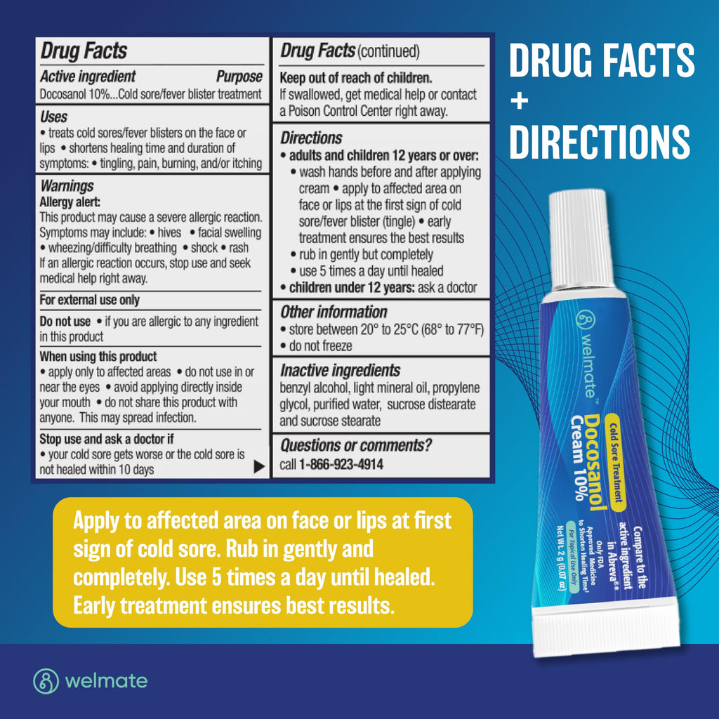 Compact travel size WELMATE docosanol blister cream tubes demonstrating easy portable usage