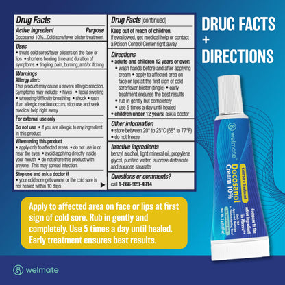 Compact travel size WELMATE docosanol blister cream tubes demonstrating easy portable usage
