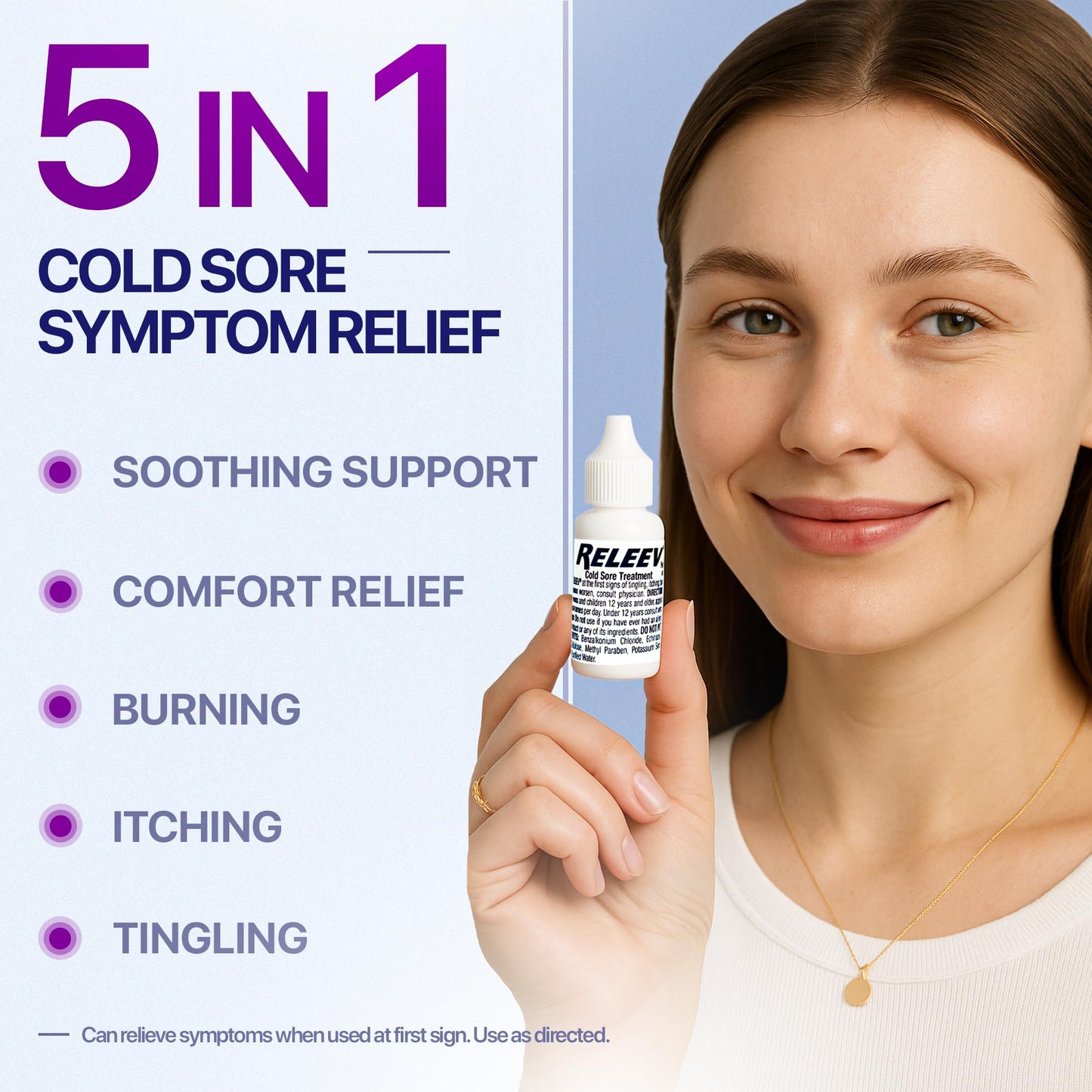 Side angle of RELEEV over the counter antiseptic liquid for tingling and burning skin symptoms.