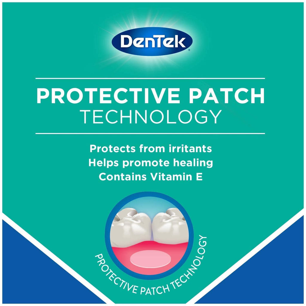 DenTek mouth ulcer patch showing the clear gel barrier protecting oral wounds from food irritation