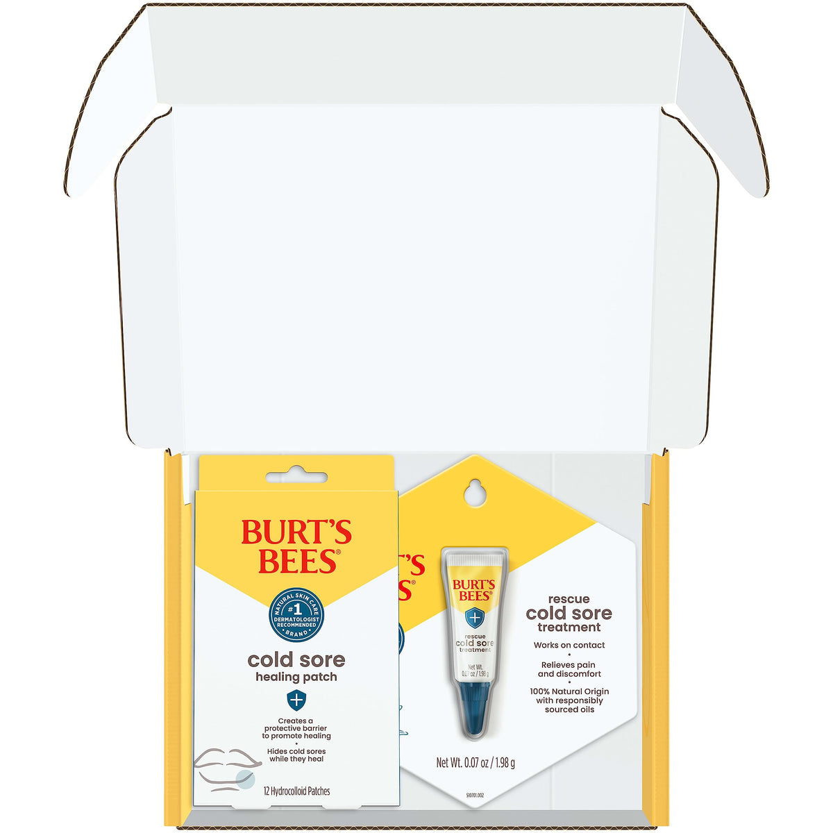 Clear hydrocolloid patches from Burt's Bees shown out of packaging demonstrating their discreet and translucent texture.