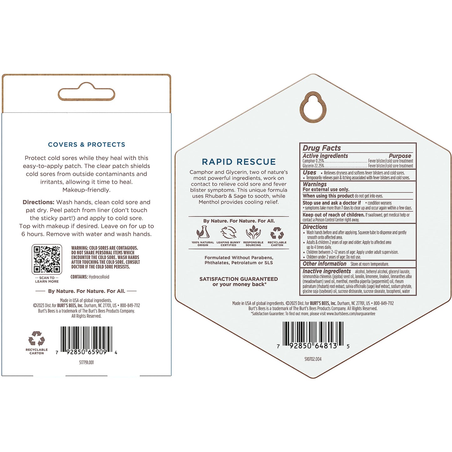 Dermatologist recommended Burt's Bees cold sore care bundle showing the travel friendly size of both products.