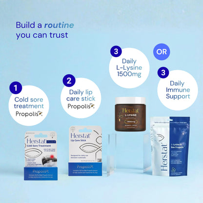 Full range layout of Herstat advanced lip health wellness supplements highlighting the USA imported seal.