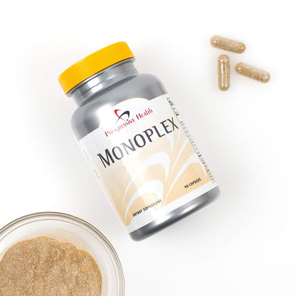 Authentic Progressive Health Monoplex oral care dietary supplement bottle on a clean background
