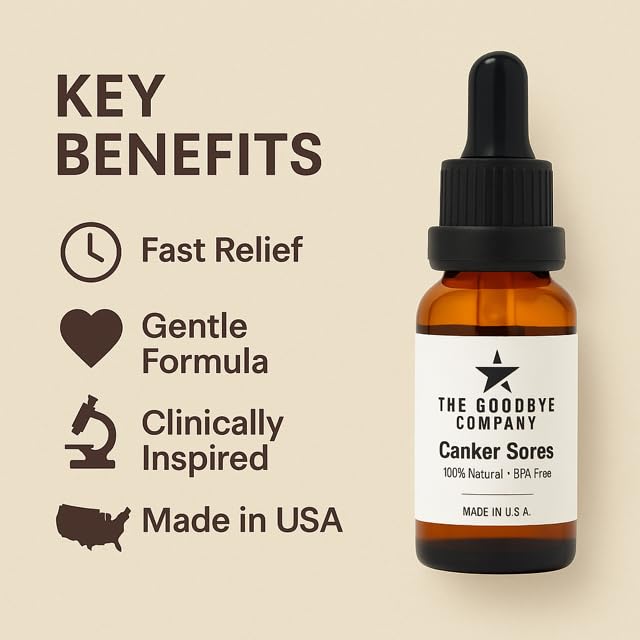 The Goodbye Company oral care serum bottle displayed next to fresh lavender and clove ingredients representing the botanical formula.