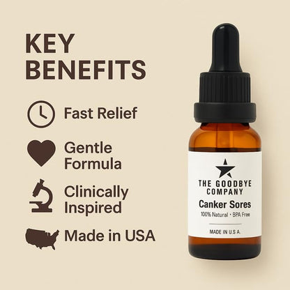 The Goodbye Company oral care serum bottle displayed next to fresh lavender and clove ingredients representing the botanical formula.