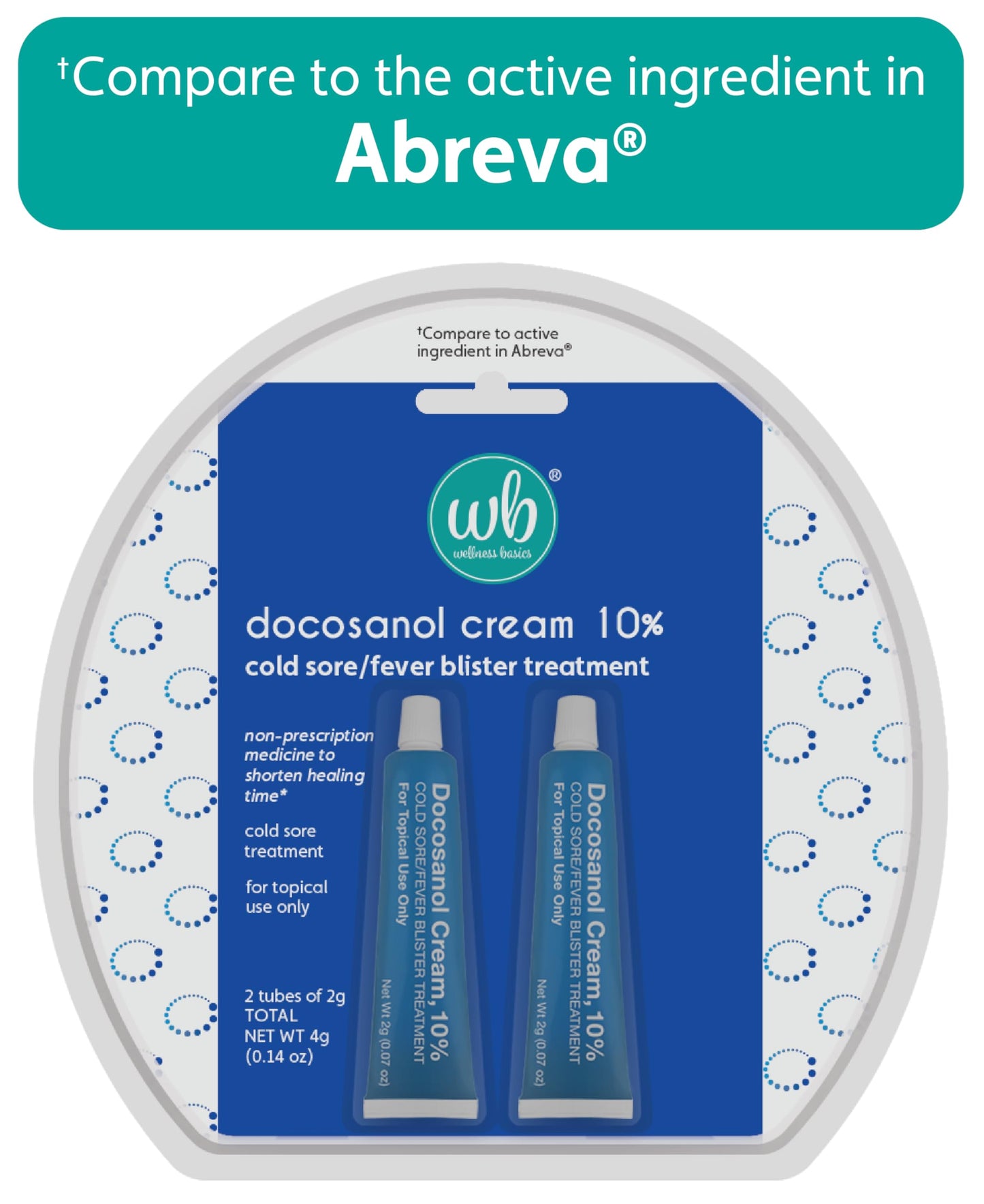 Two count Wellness Basics fever blister treatment tubes close up