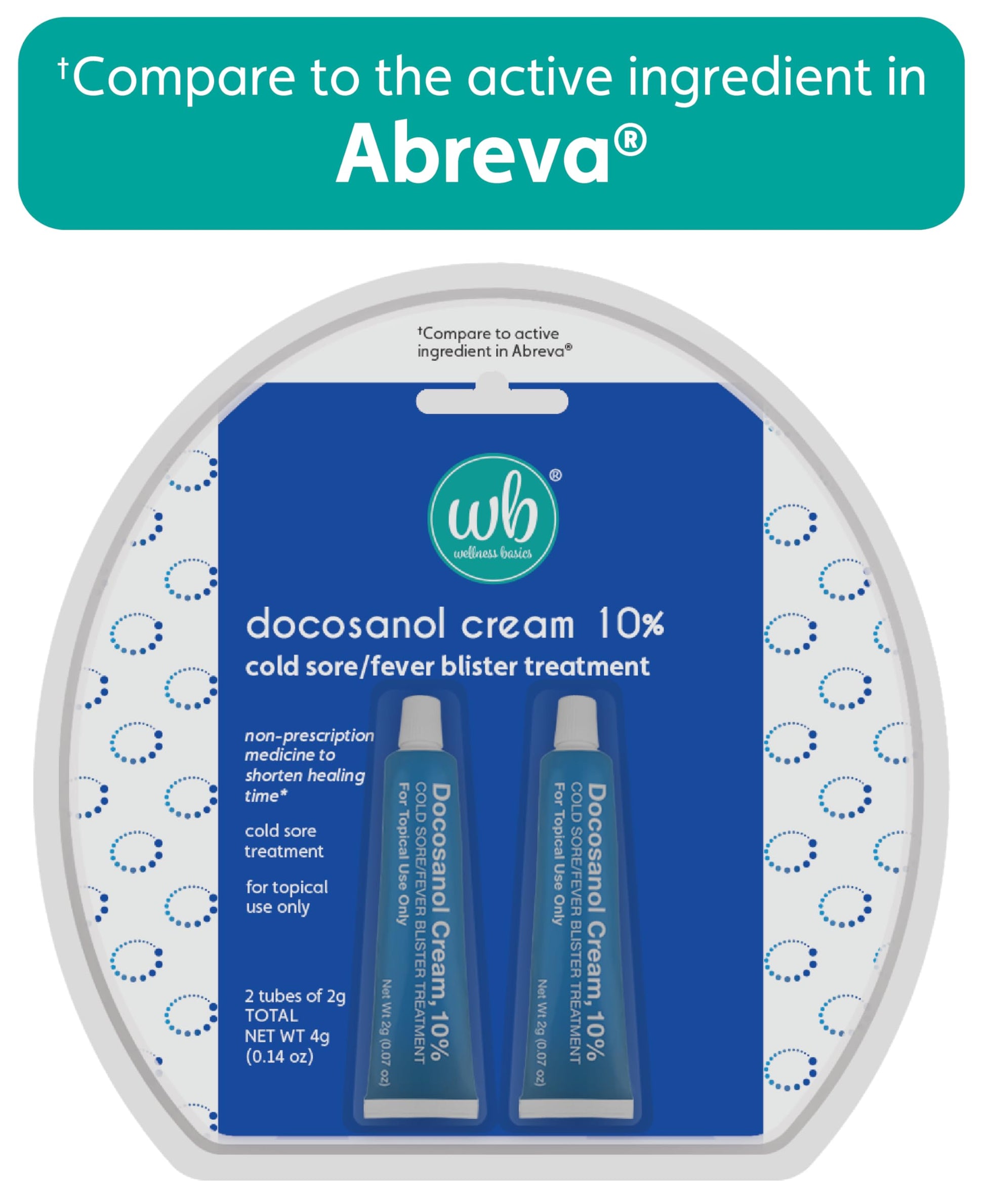 Two count Wellness Basics fever blister treatment tubes close up