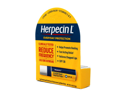 Herpecin L twin pack lip balm formulated with lysine and vitamins.