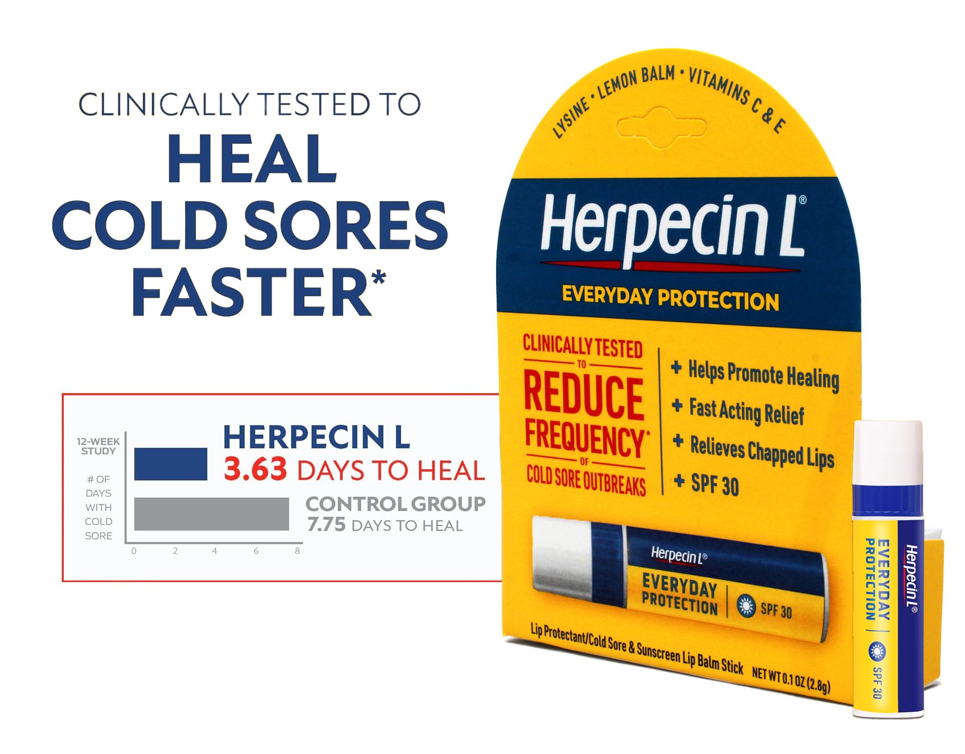 Authentic Herpecin L lip balm cap off revealing the white product stick.