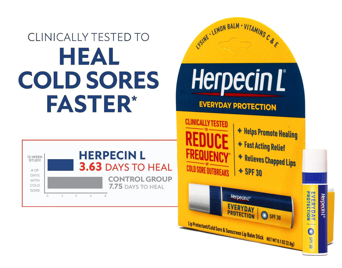 Authentic Herpecin L lip balm cap off revealing the white product stick.