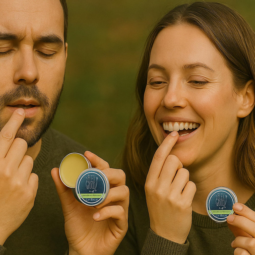 Natural plant based ingredients label on The Ilex Wood lip balm container.