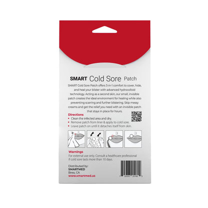 SMARTMED USA imported cold sore relief bandages highlighting the twelve hour stay on strength benefit