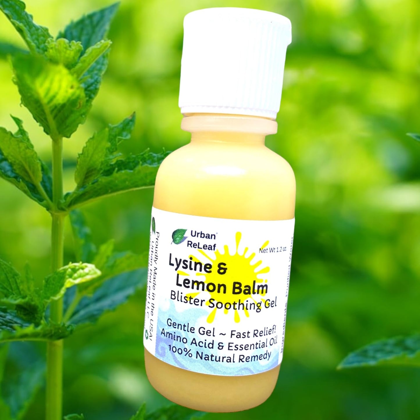 Urban ReLeaf Melissa leaf oil and L-lysine formula packaging designed for gentle skin outbreak defense.