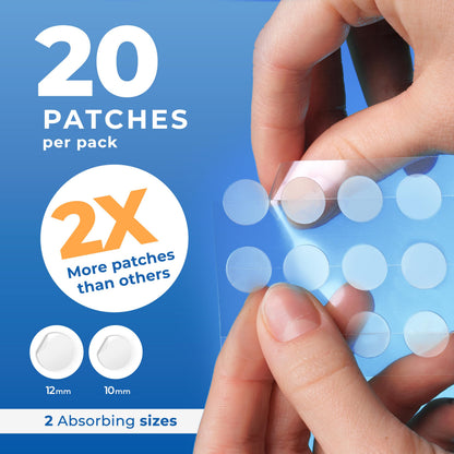 Close up of PatchRx transparent lip patches infused with lysine, zinc, and calendula.