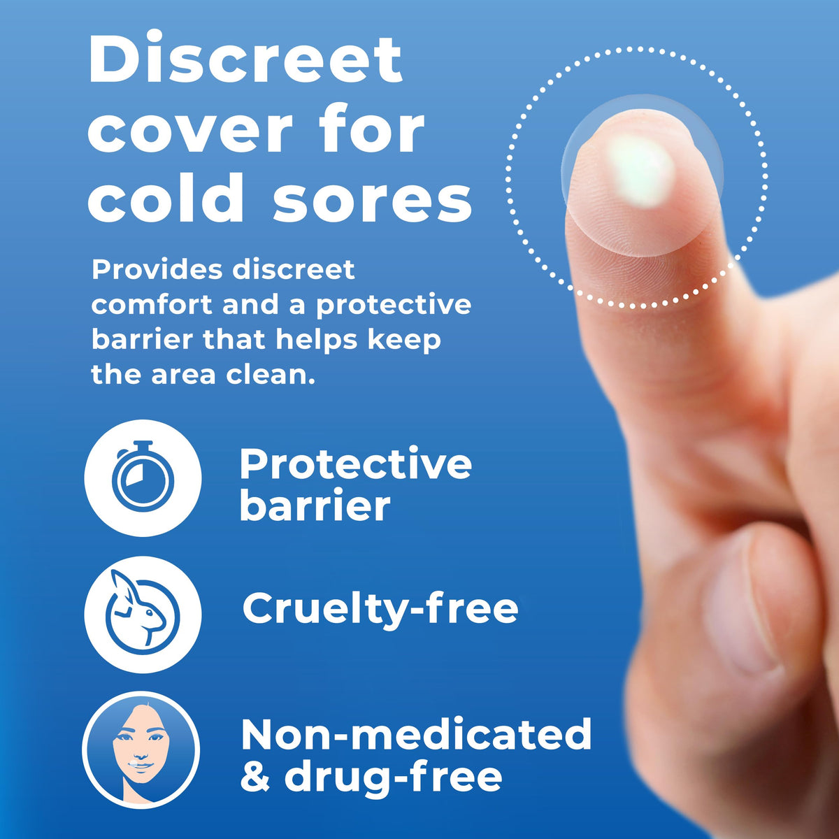 Ultra thin clear hydrocolloid patches by PatchRx for invisible daytime lip protection.