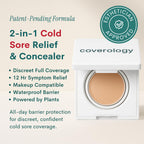 Coverology medicated cold sore makeup container open showing light shade cream texture