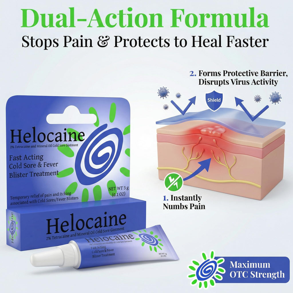 Helocaine fever blister ointment back label displaying clear directions of use