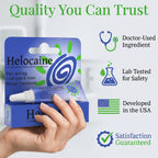 Compact Helocaine oral care tube highlighting the protective barrier benefits