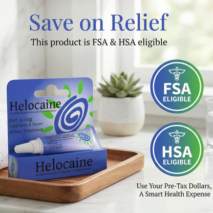 Premium USA imported Helocaine tube showing active ingredients for blisters