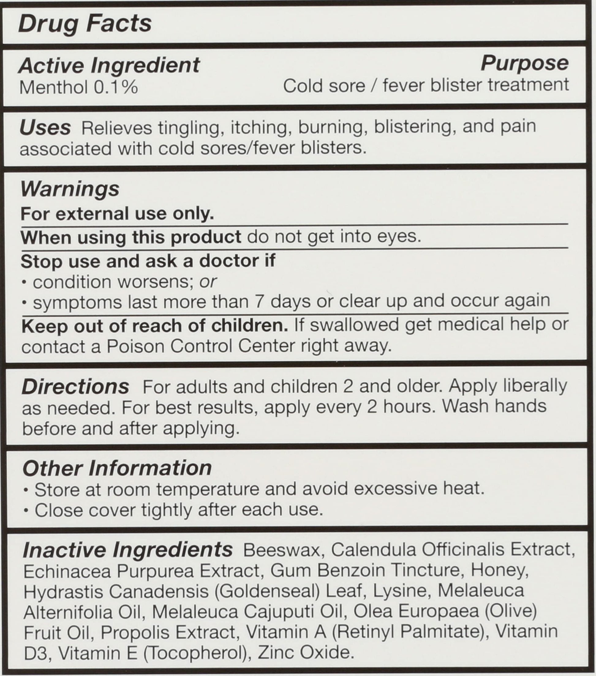 Back label of Quantum Lysine cream displaying product instructions and warnings