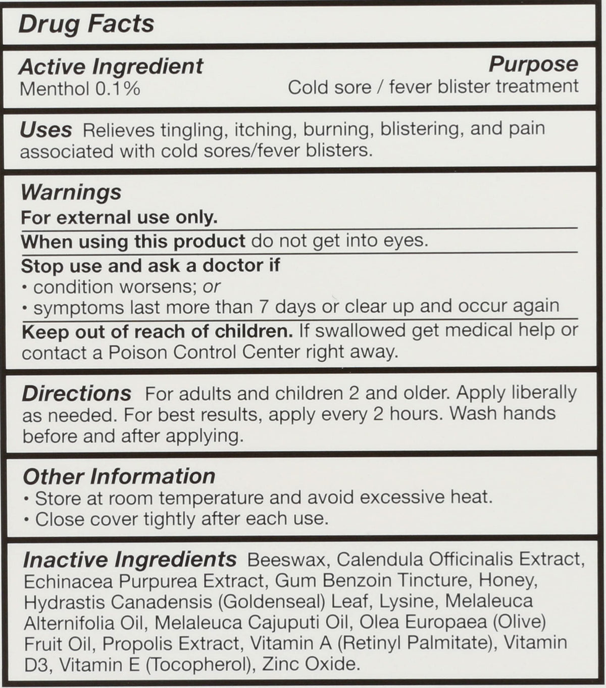 Back label of Quantum Lysine cream displaying product instructions and warnings