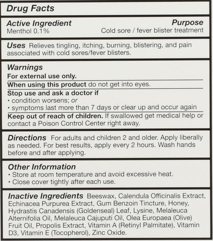 Back label of Quantum Lysine cream displaying product instructions and warnings