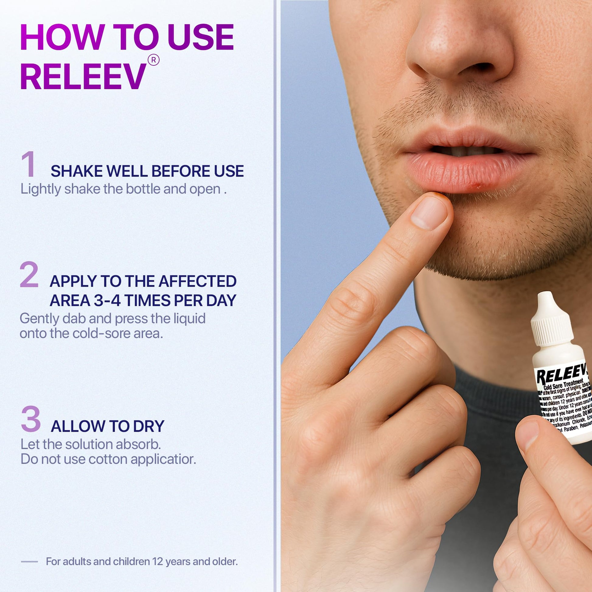 Releev over the counter cold sore liquid medication bottle unboxed.