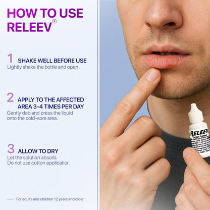 Releev over the counter cold sore liquid medication bottle unboxed.