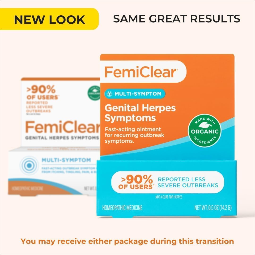 Premium FemiClear premium packaging highlighting all natural over the counter relief