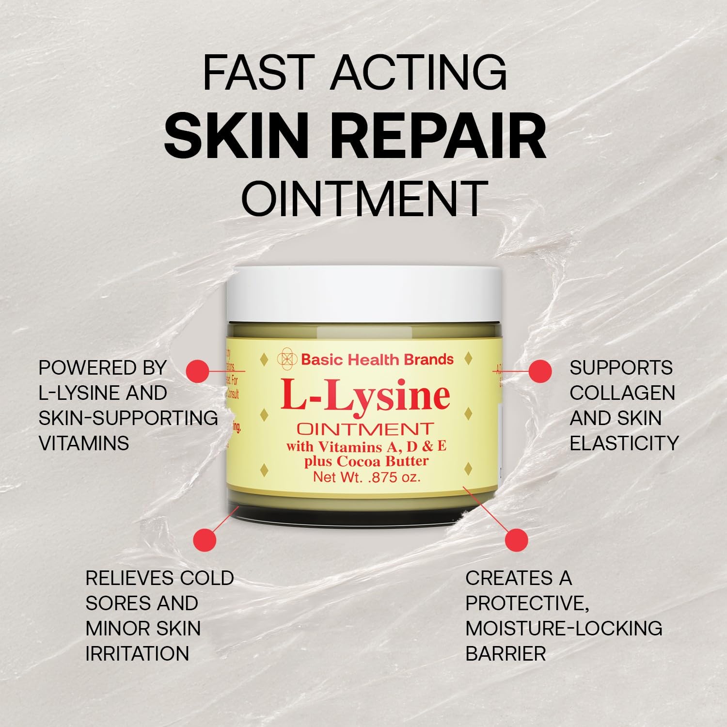 Basic Brands L-Lysine Lip Ointment tubes showing clear formula ingredients