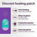 Back packaging labels of Mederma discreet healing patch with usage directions and hydrocolloid benefits.
