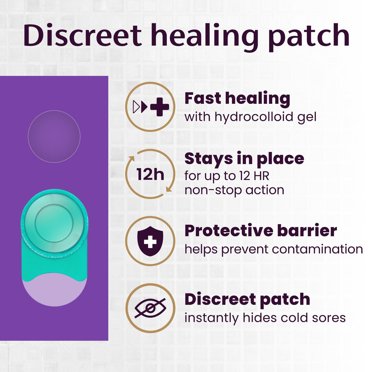Back packaging labels of Mederma discreet healing patch with usage directions and hydrocolloid benefits.