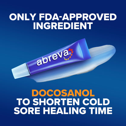 Back view of Abreva cold sore treatment box showing detailed directions for use and ingredients.