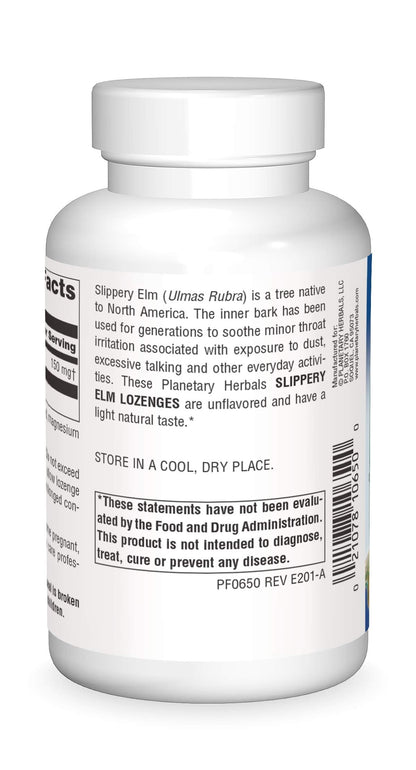 Planetary Herbals unflavored slippery elm 150 mg supplement facts label and instructions