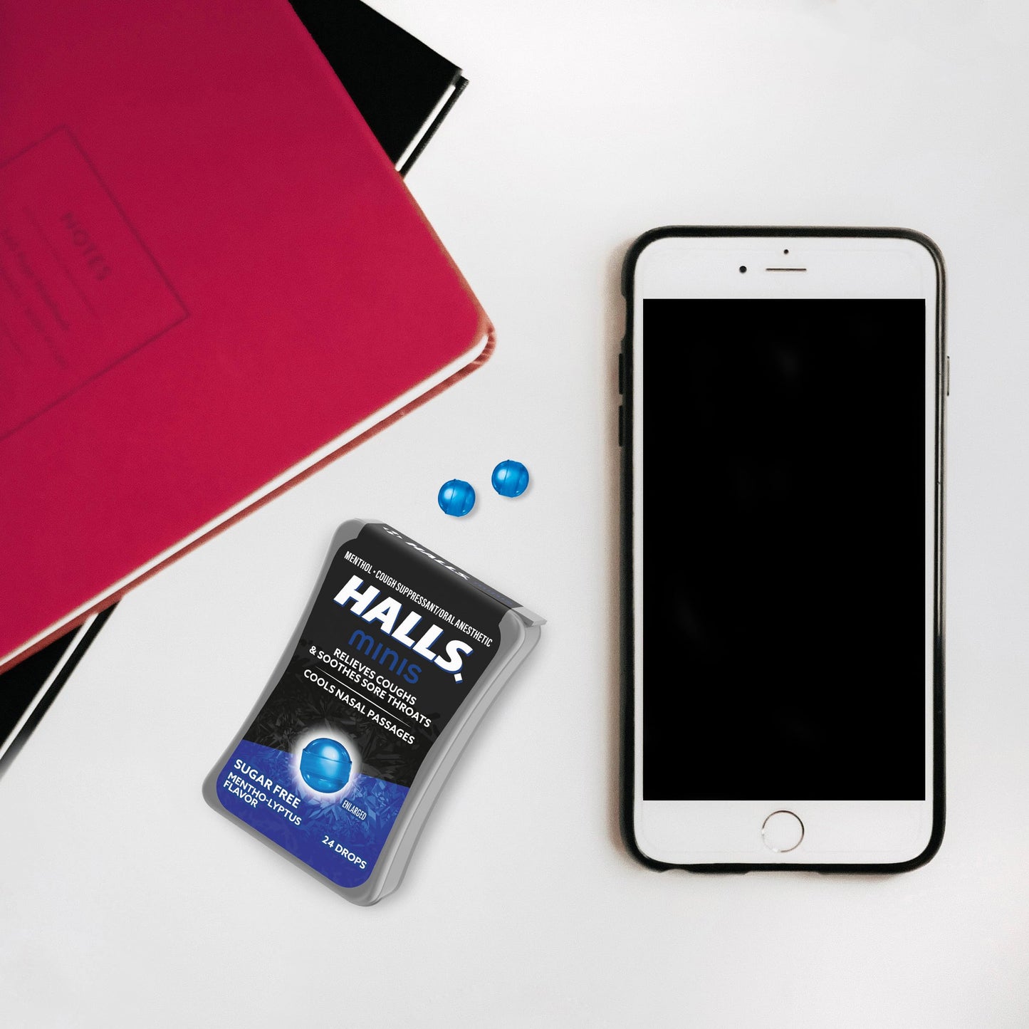 Premium imported HALLS mini cough drops for effective sore throat defense