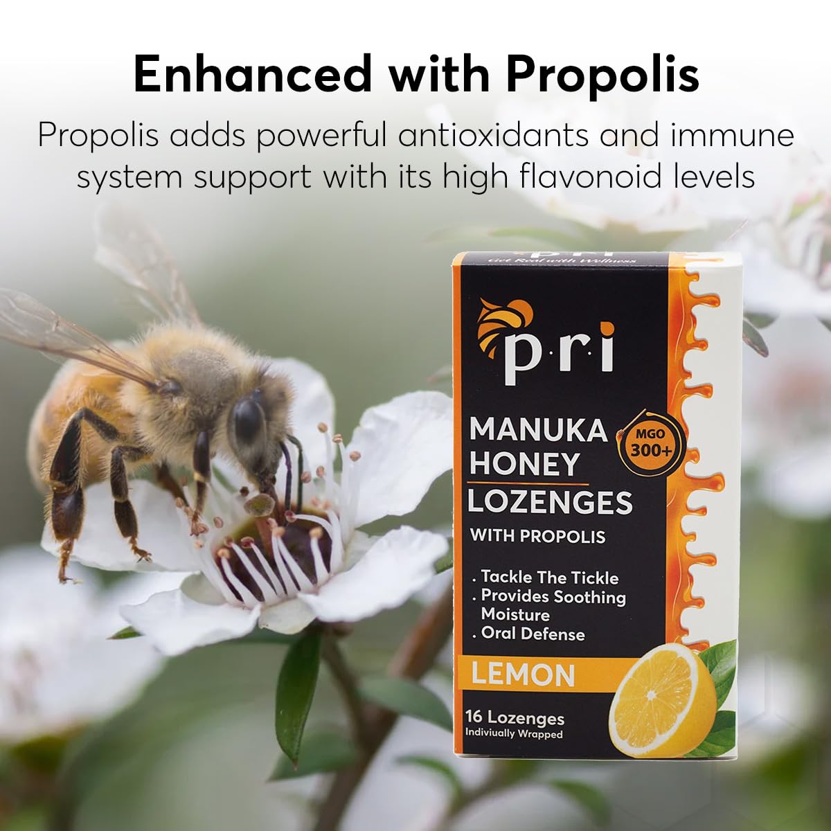 P.R.I. Manuka Honey Lozenges lemon menthol flavor detail