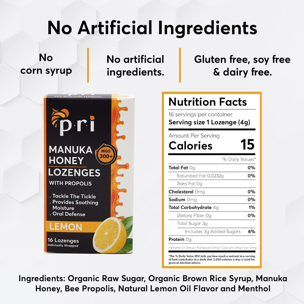 Two packs of P.R.I. Manuka Honey Lozenges side by side