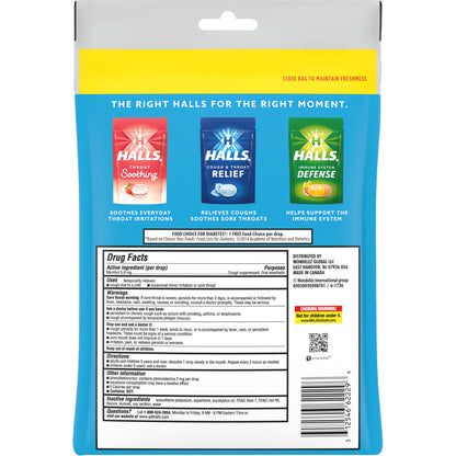 Imported Halls throat drops displaying individual wrapping and 5.8 mg menthol strength verification.