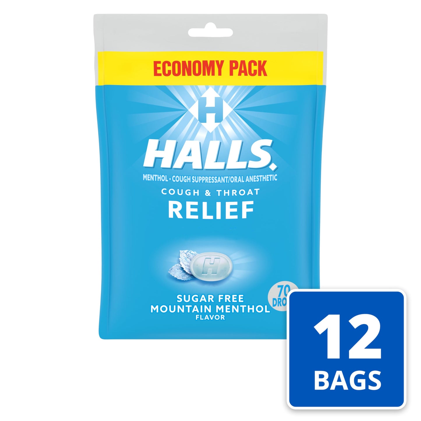 Authentic USA sourced Halls Relief sugar free lozenges for cough and sore throat relief management.