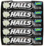 A single stick of HALLS Max Strength Menthol Cough Drops highlighting the clear product labeling.